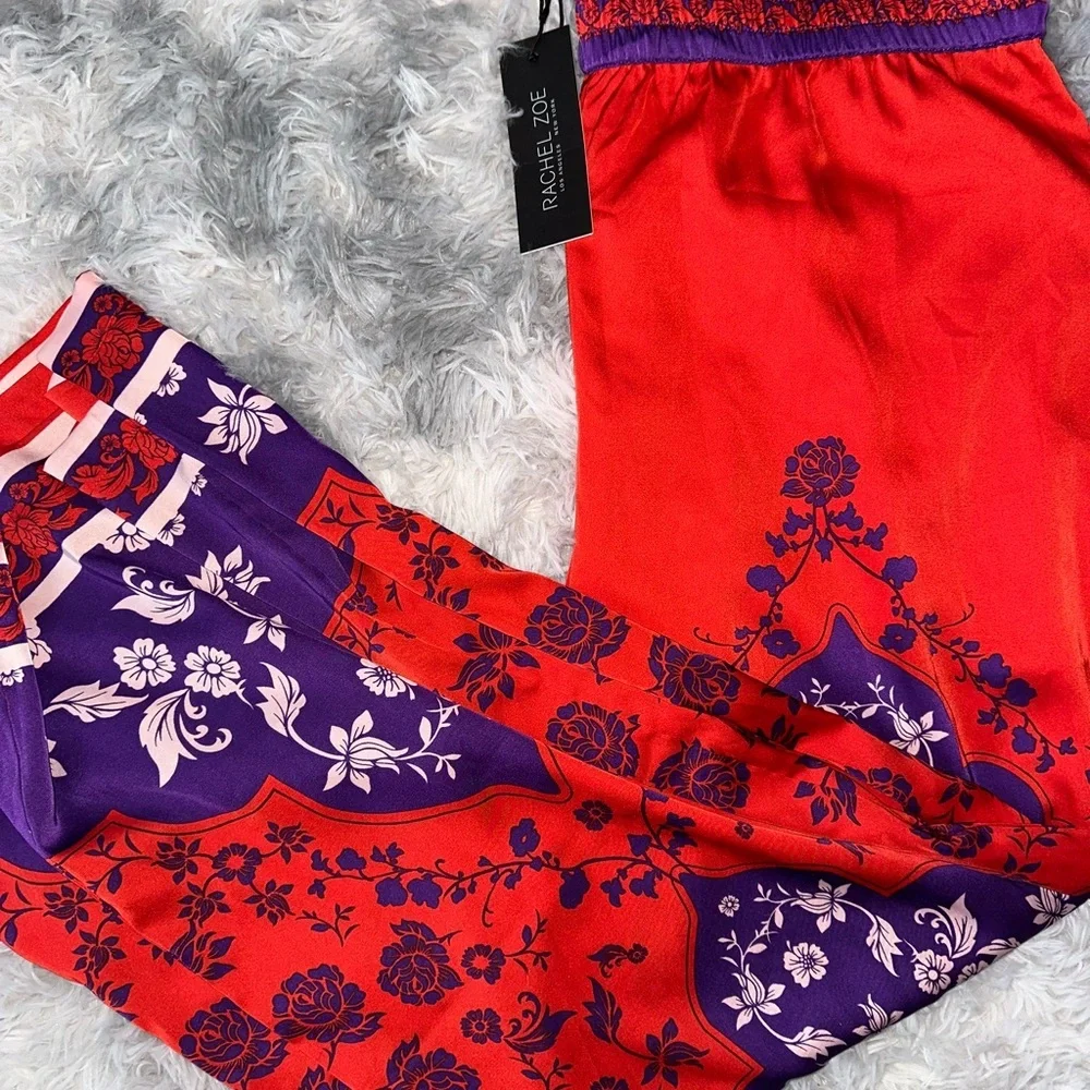 Rachel Zoe Vibrant Red and Purple Floral Flowy Wide leg Pants - NWT Large - Picture 1 of 5